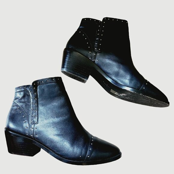 Joie Jacobean Studded Smooth Grain Black Leather Western Ankle Boots Sz. 38 - Picture 4 of 6